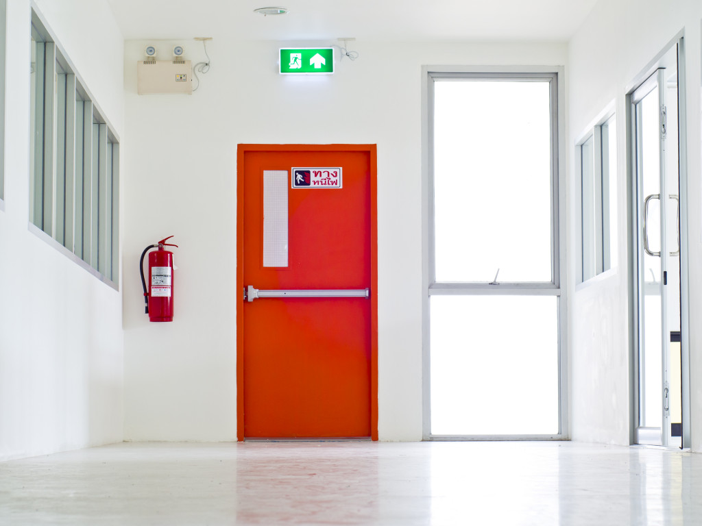 Exit Sign and Fire Extinguisher.